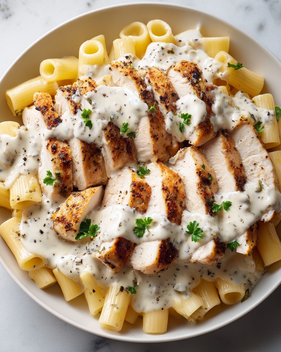 Garlic Parmesan Chicken with Creamy Rigatoni Pasta Recipe - Recipe Image