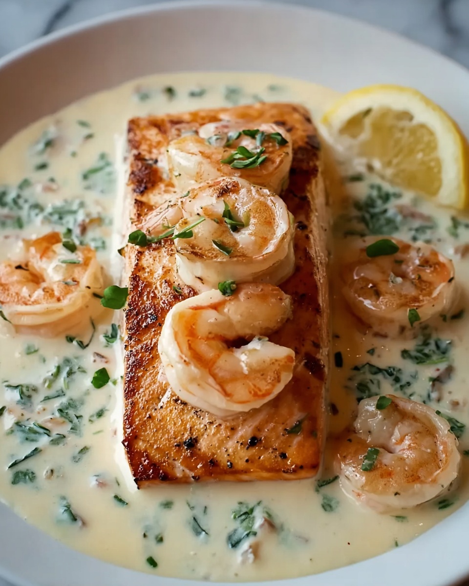 Creamy Garlic Butter Salmon with Shrimp Recipe - Recipe Image