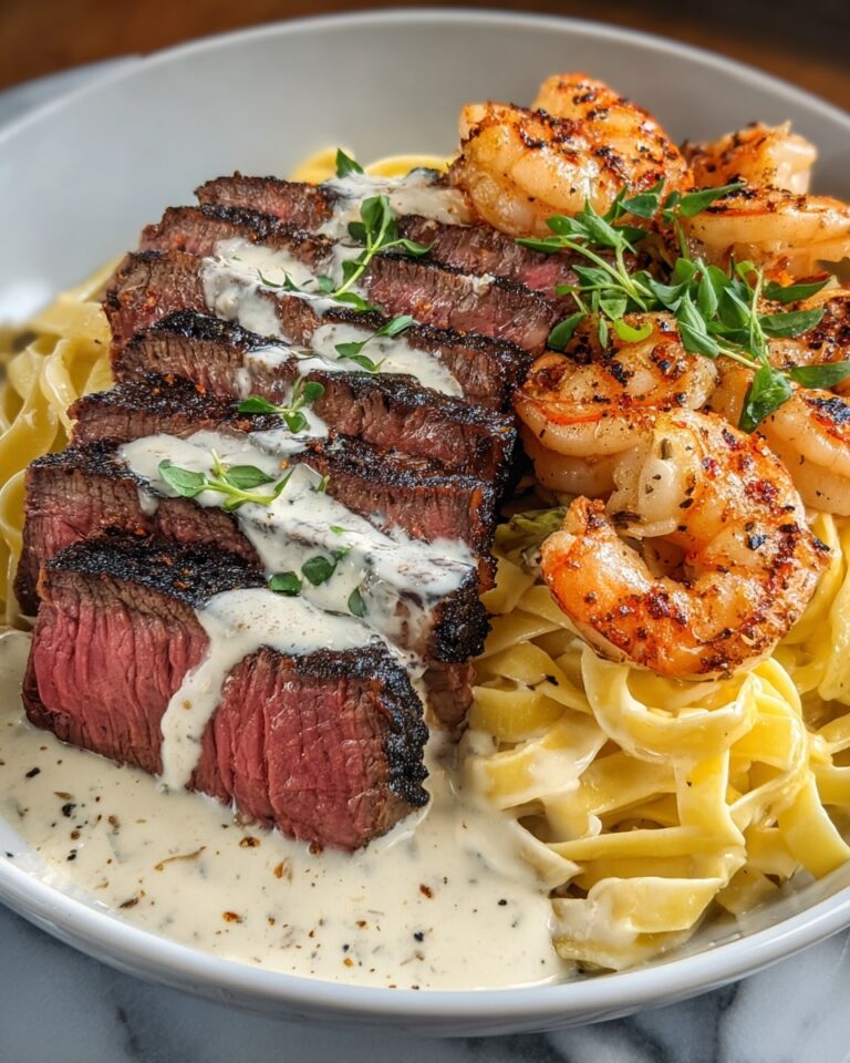 Blackened Steak and Shrimp Alfredo Recipe