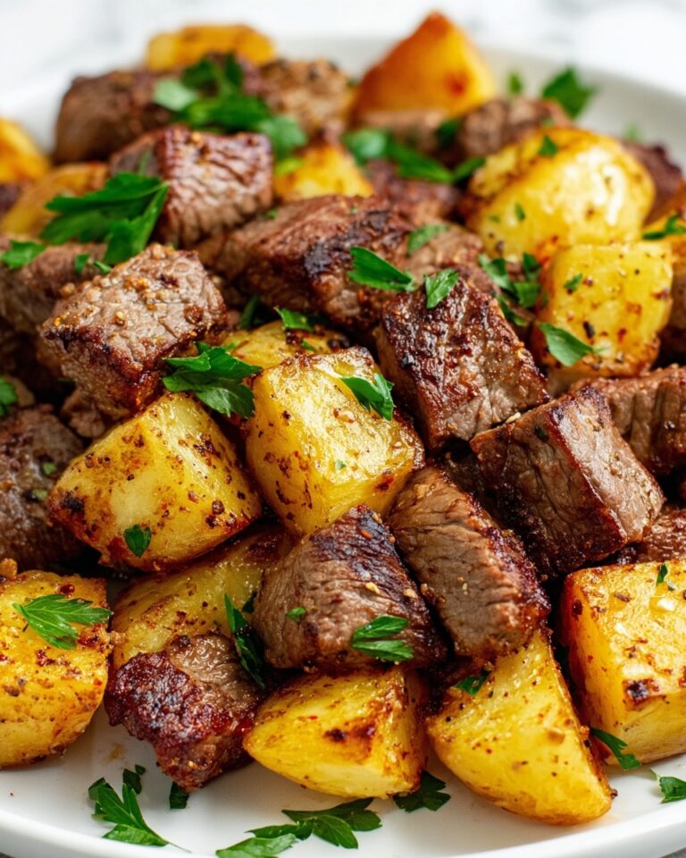 Air Fryer Garlic Steak Bites and Potatoes Recipe