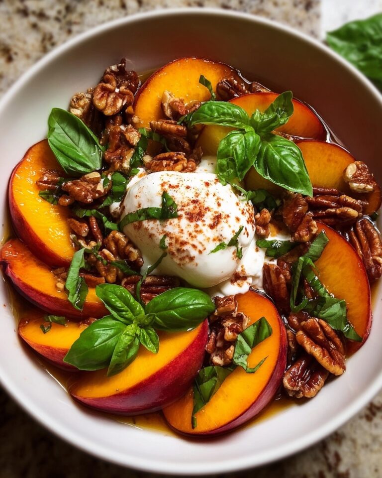 Peach & Burrata Caprese with Hot Honey and Candied Pecans Recipe
