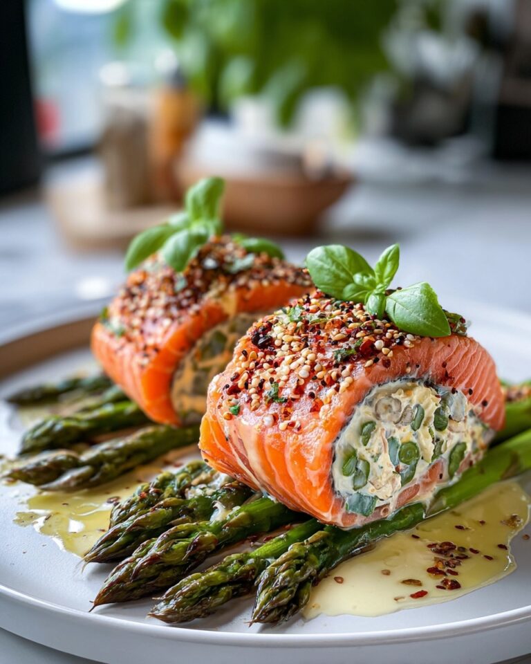 Asparagus and Lemon Basil Ricotta Stuffed Salmon Rolls Recipe