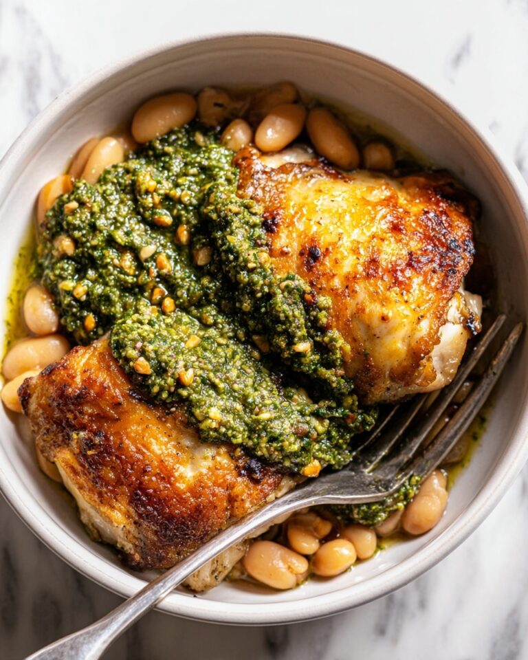 One-Pan Crispy Chicken with Cannellini Beans and Pistachio Pesto Recipe