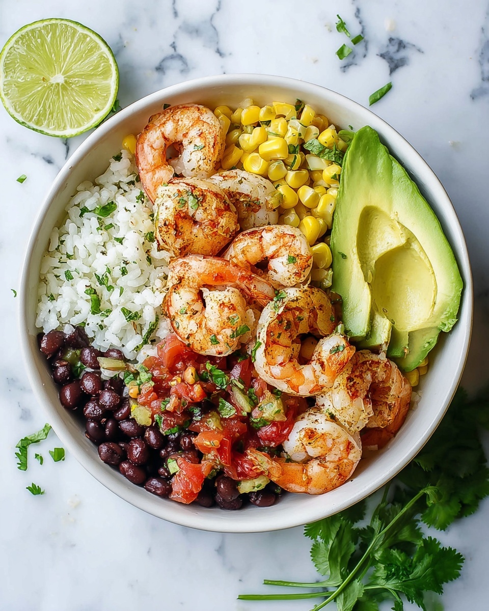 Shrimp Bowl with Cilantro Lime Rice and Chipotle Ranch Recipe - Recipe Image