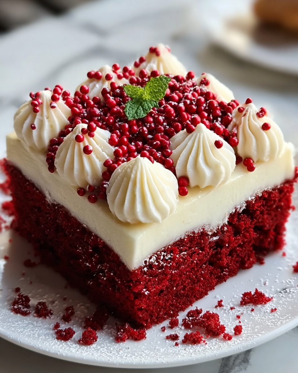Christmas Red Velvet Poke Cake with White Chocolate and Cream Cheese Frosting Recipe - Recipe Image