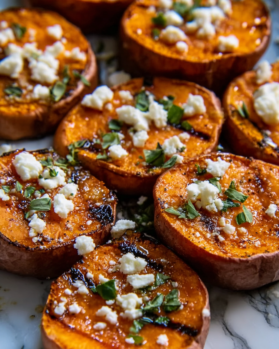Roasted Sweet Potato Rounds with Honey and Feta Recipe - Recipe Image