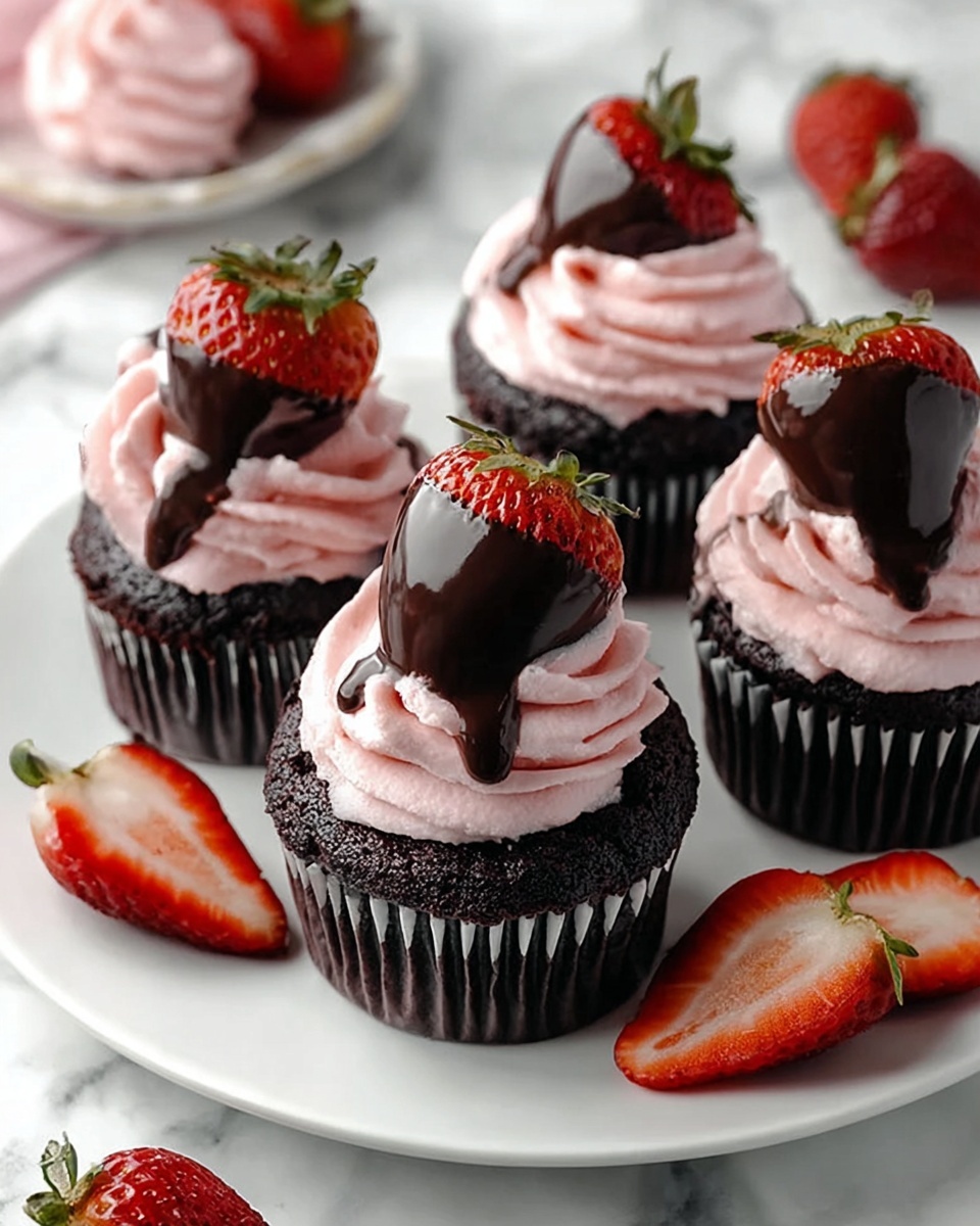 Chocolate Covered Strawberry Cupcakes Recipe - Recipe Image