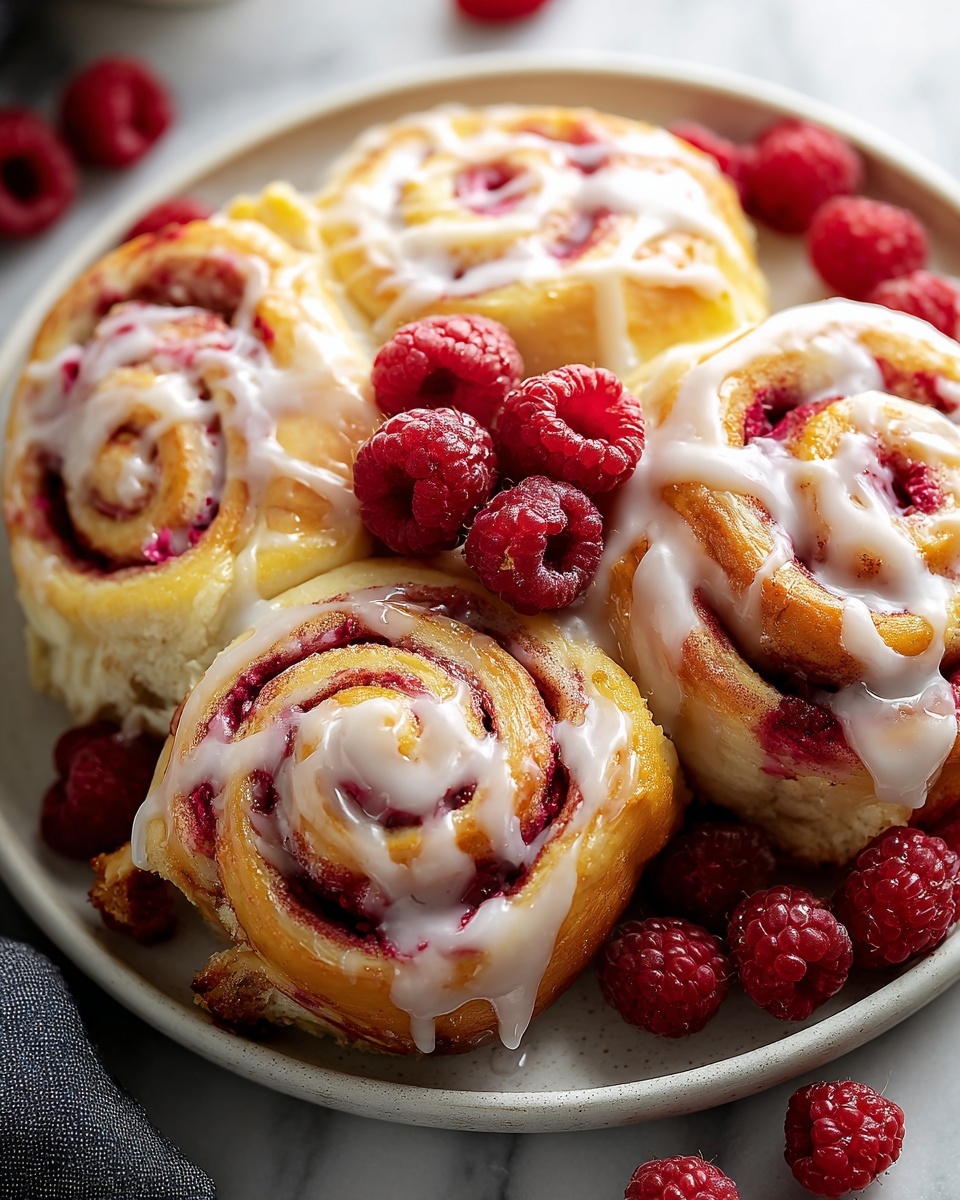 Raspberry Cinnamon Rolls with Lemon Glaze Recipe - Recipe Image