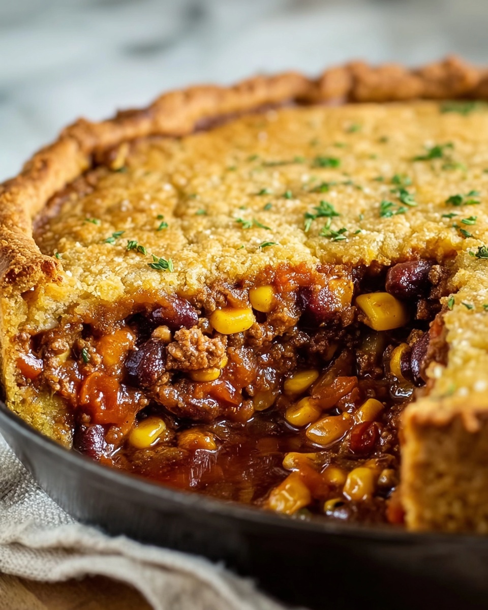 Skillet Chili Cornbread Pot Pie Recipe - Recipe Image