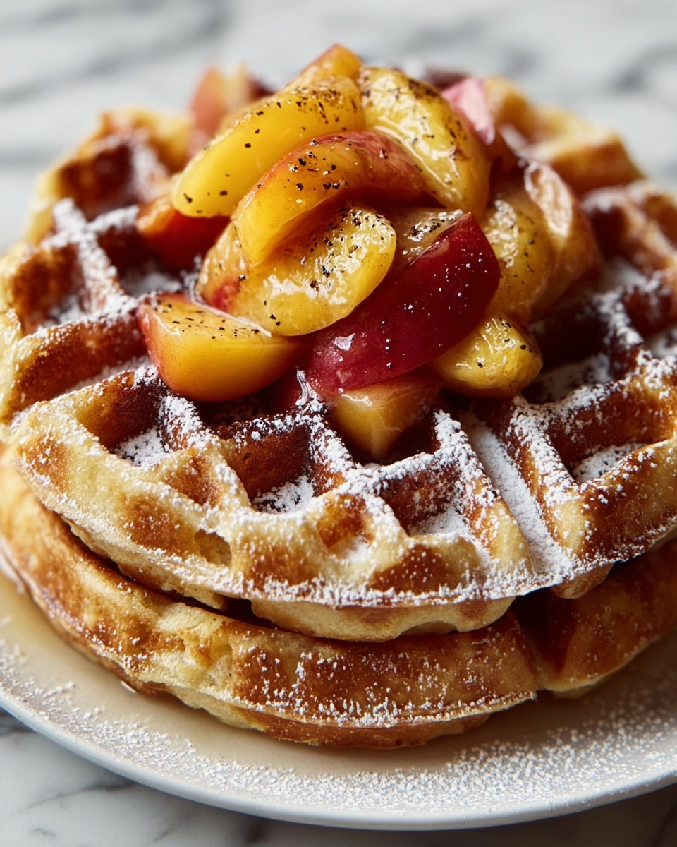 French Toast Waffles with Peach Sauce Recipe - Recipe Image