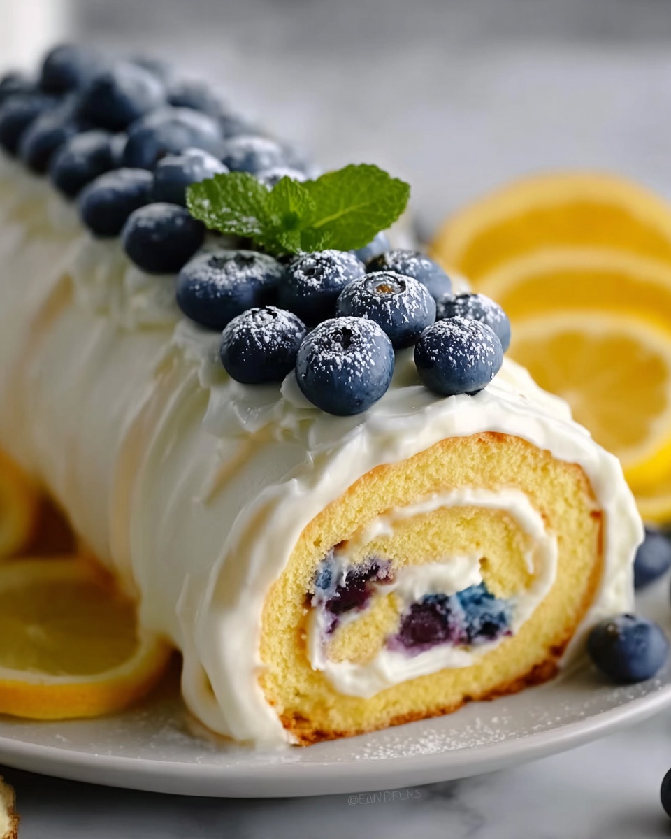 Lemon Blueberry Angel Food Cake Roll Recipe - Recipe Image