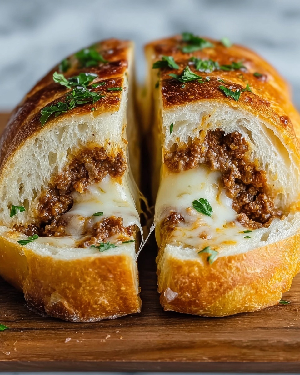 Lasagna Stuffed Garlic Bread Recipe - Recipe Image