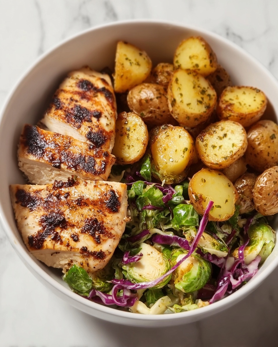 Grilled Chicken with Roasted Potatoes and Veggie Slaw Recipe - Recipe Image