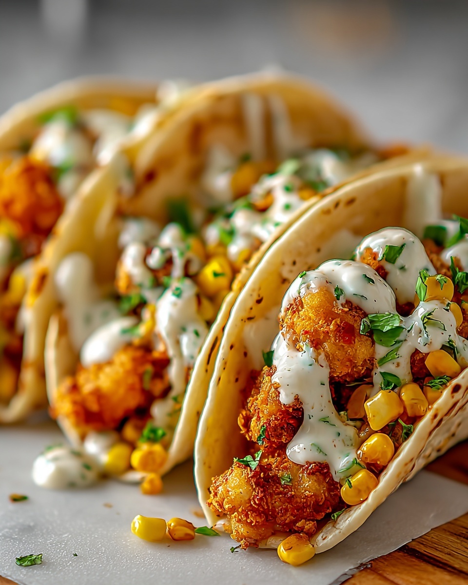 Fried Chicken Street Corn Tacos with Jalapeño Lime Recipe - Recipe Image
