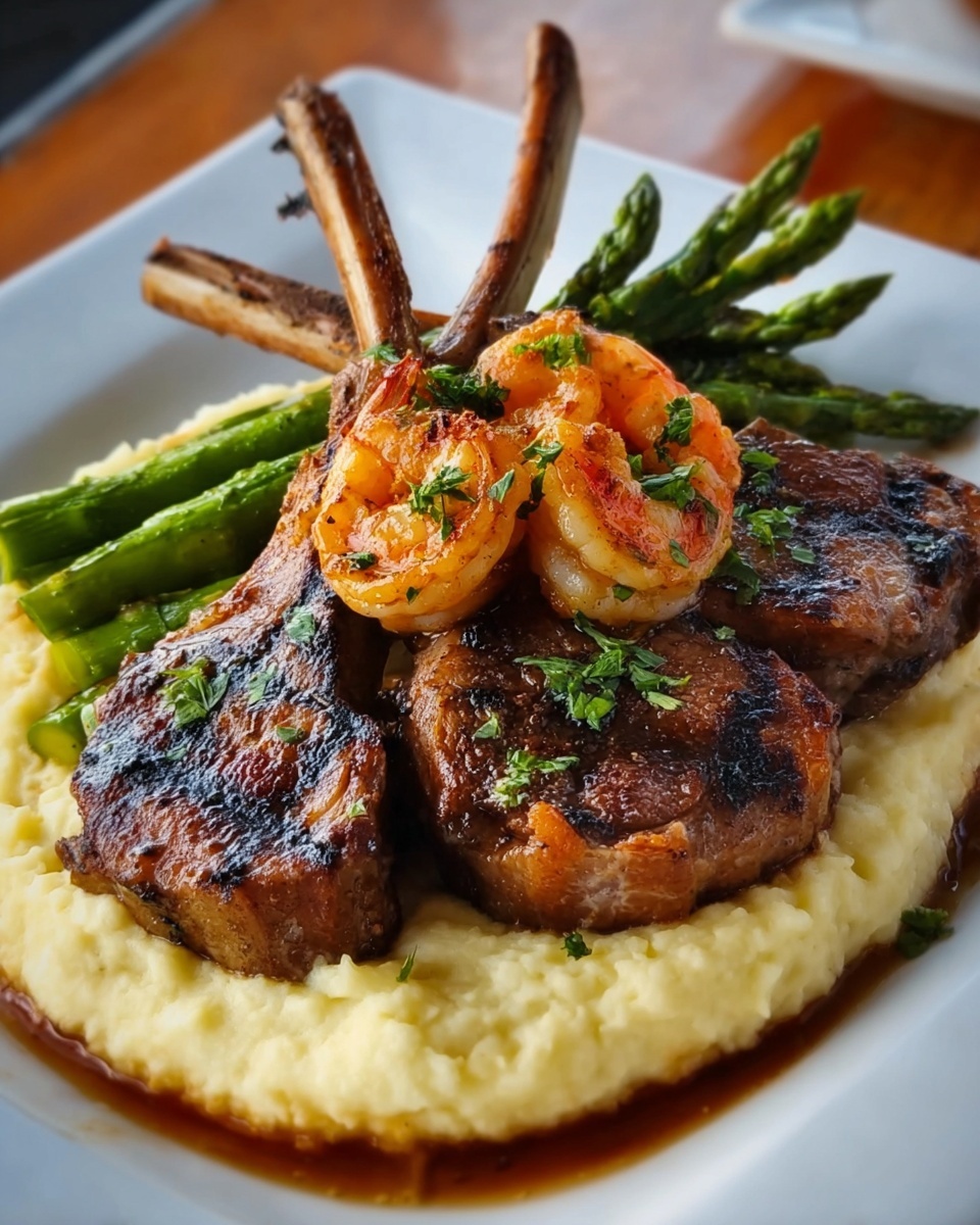 Lamb Chops with Lobster Mashed Potatoes and Roasted Asparagus Recipe - Recipe Image