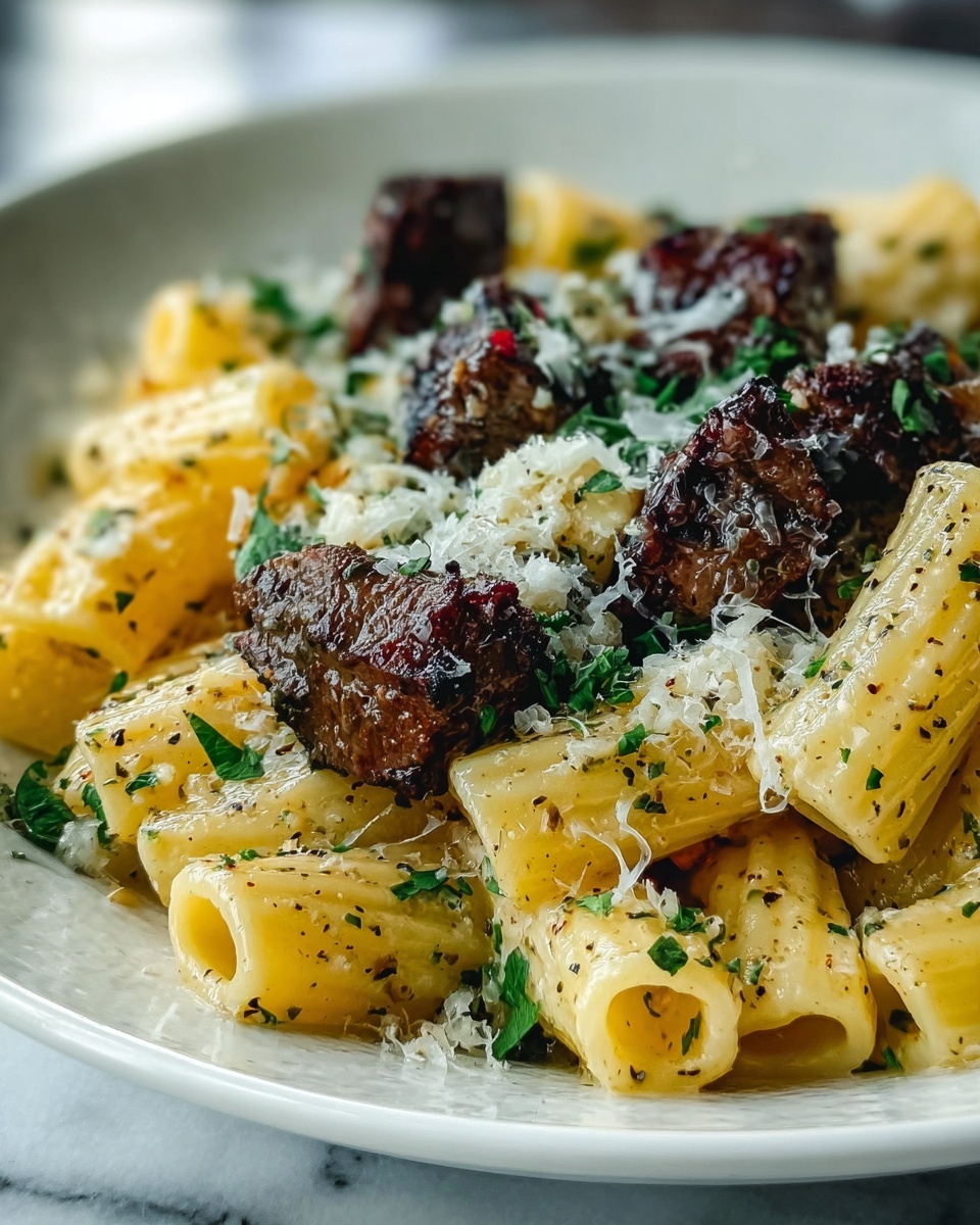 Garlic Butter Steak Tips with Cheesy Rigatoni Recipe - Recipe Image