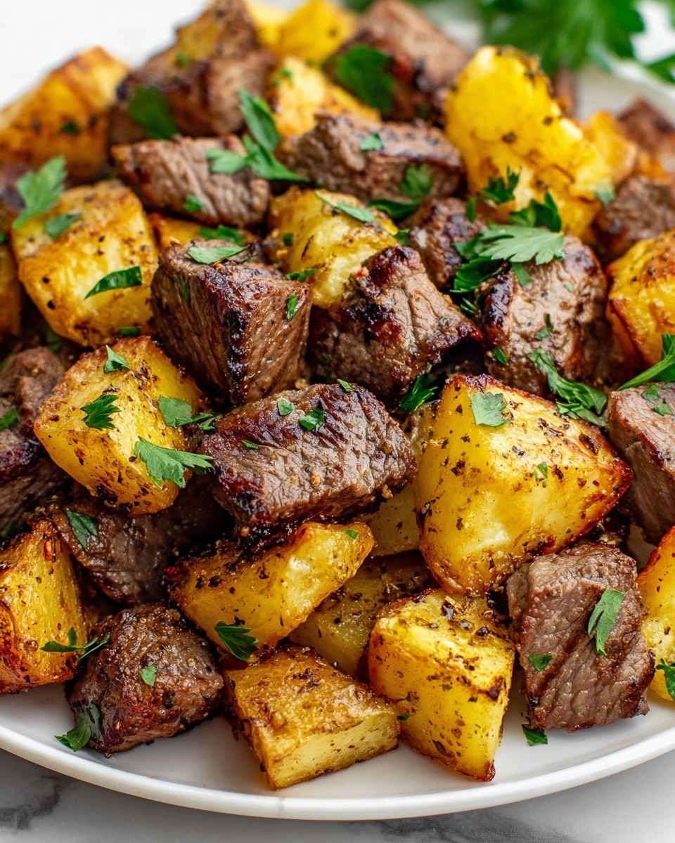 Air Fryer Garlic Steak Bites and Potatoes Recipe - Recipe Image