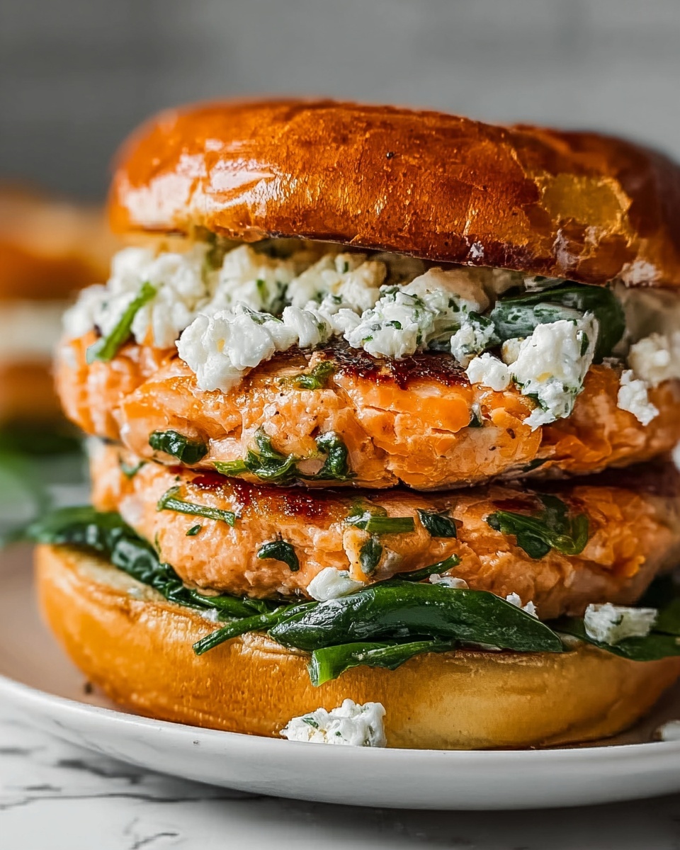 Spinach Feta Salmon Burgers Recipe - Recipe Image
