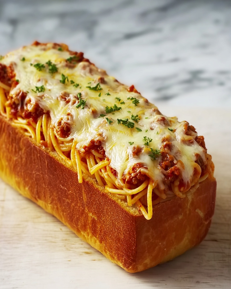 Spaghetti-Stuffed Garlic Bread Recipe - Recipe Image