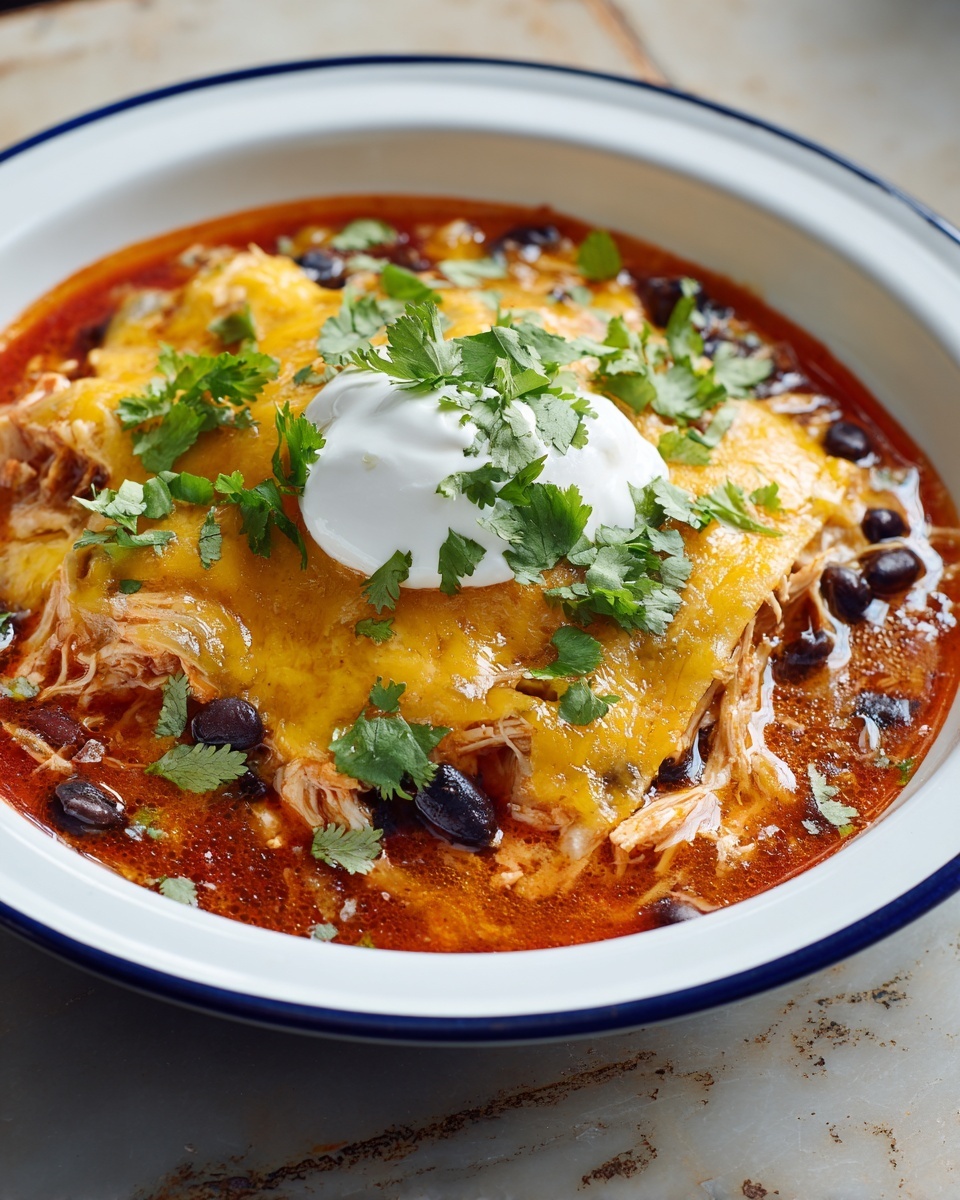 Cheesy Slow Cooker Chicken Enchilada Bake Recipe - Recipe Image