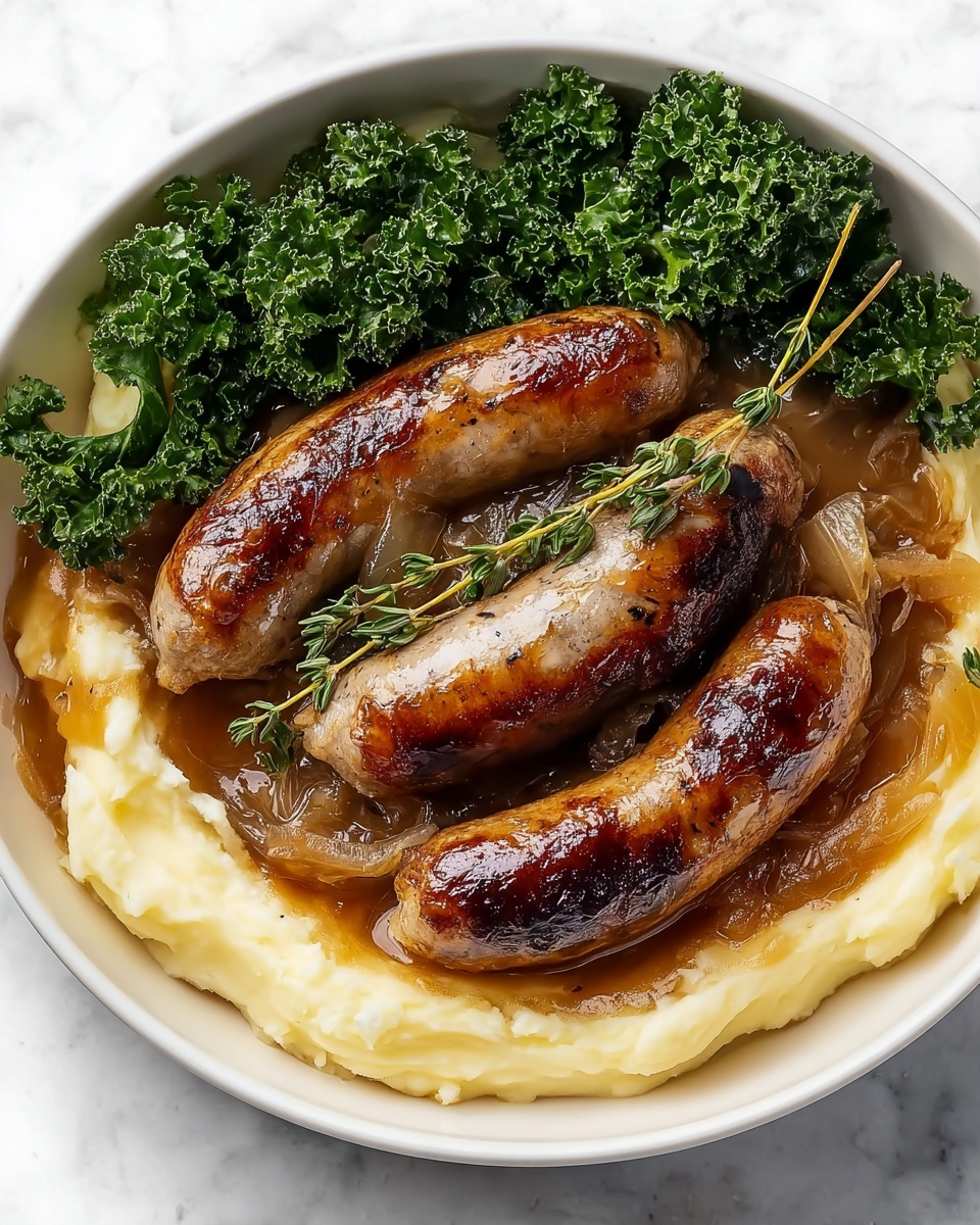 Sausages with Homemade Onion Gravy Recipe - Recipe Image