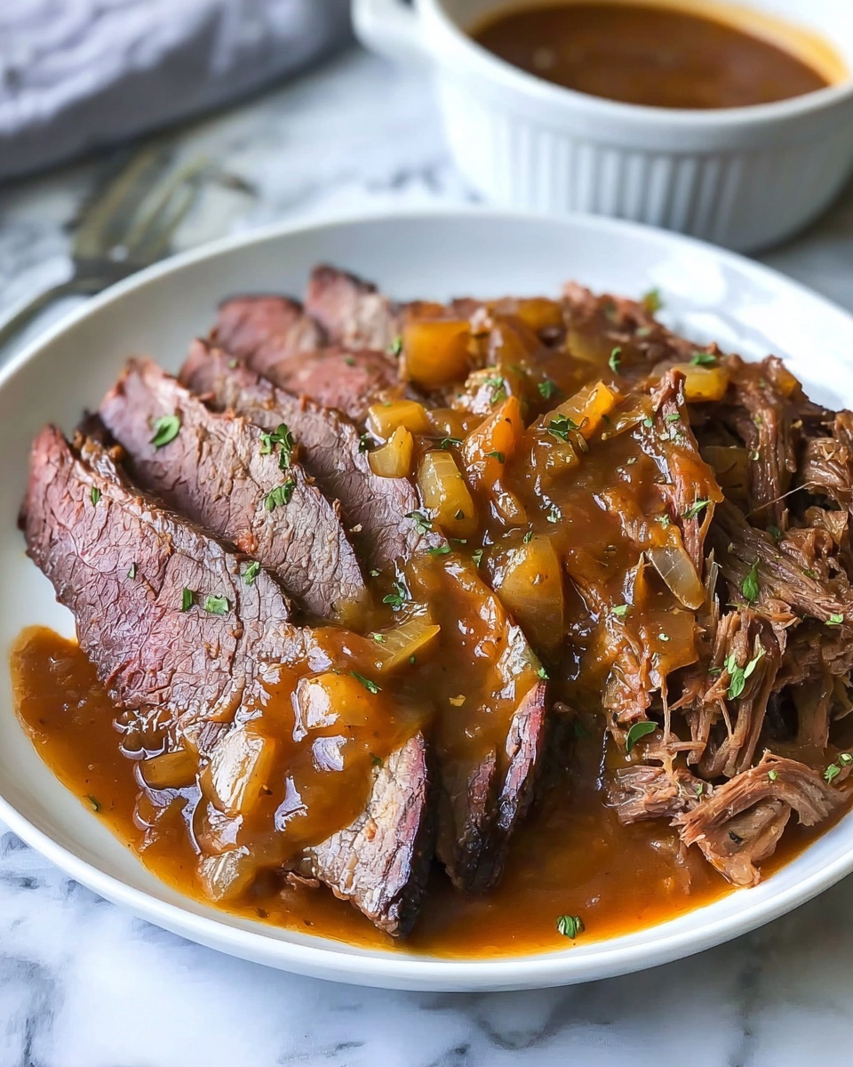 Savory Slow Cooker Beef Brisket with Spicy Tomato Sauce Recipe - Recipe Image