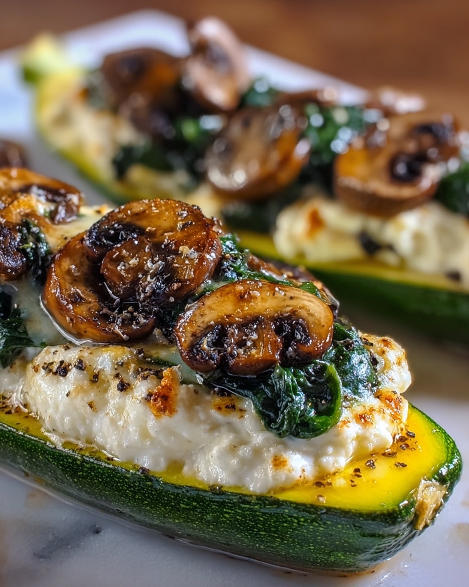Spinach, Mushroom, and Ricotta Stuffed Zucchini Recipe - Recipe Image