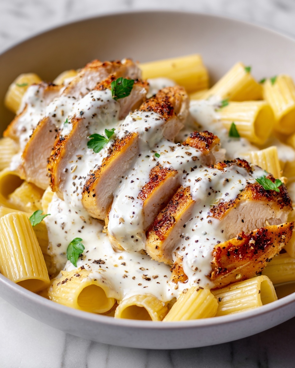 Garlic Parmesan Chicken with Creamy Rigatoni Pasta Recipe - Recipe Image