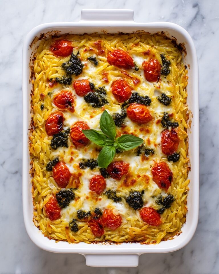 One Pan Caprese Pesto Orzo Bake Recipe