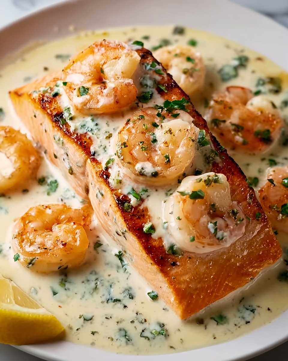 Creamy Garlic Butter Salmon with Shrimp Recipe - Recipe Image