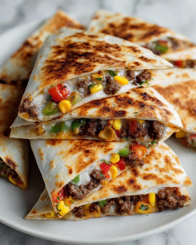 Cheesy Ground Beef & Veggie Quesadillas Recipe