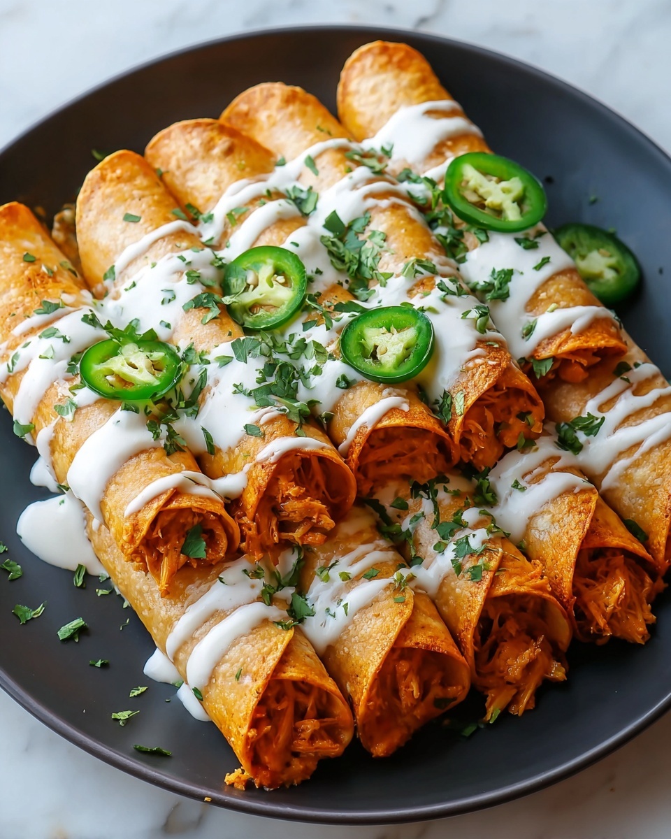 Jalapeño Cream Cheese Chicken Taquitos with Buffalo Sauce Recipe - Recipe Image