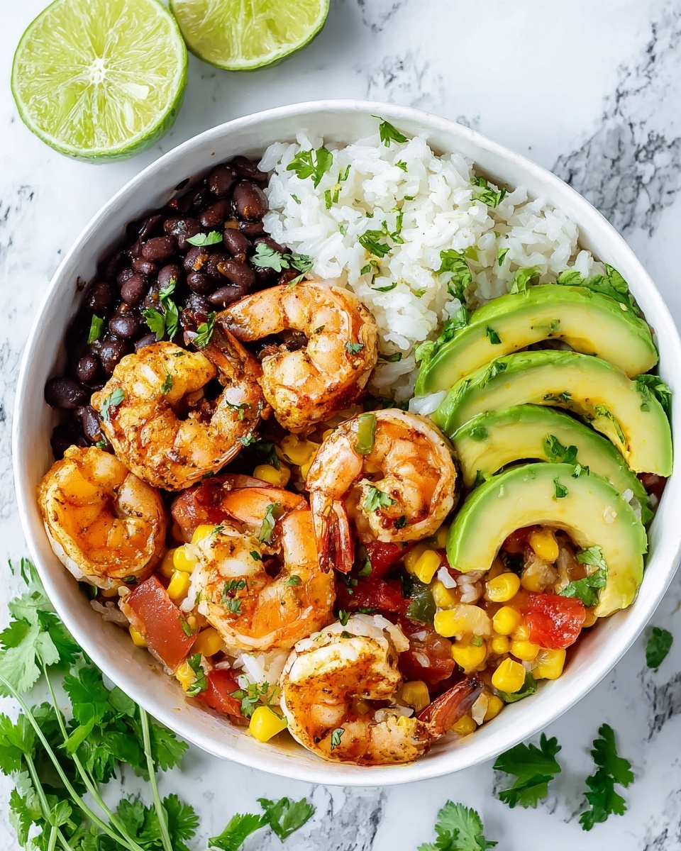 Shrimp Bowl with Cilantro Lime Rice and Chipotle Ranch Recipe - Recipe Image