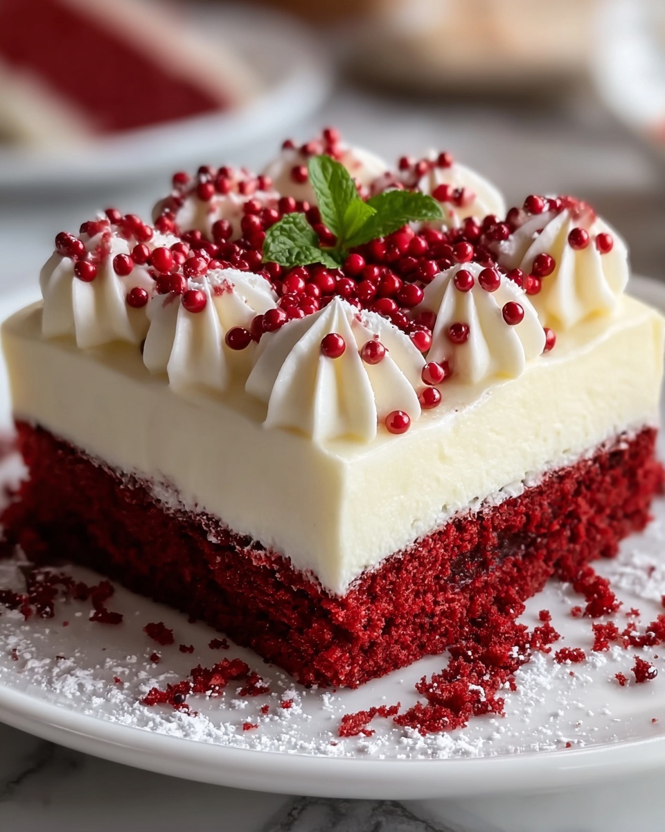 Christmas Red Velvet Poke Cake with White Chocolate and Cream Cheese Frosting Recipe - Recipe Image