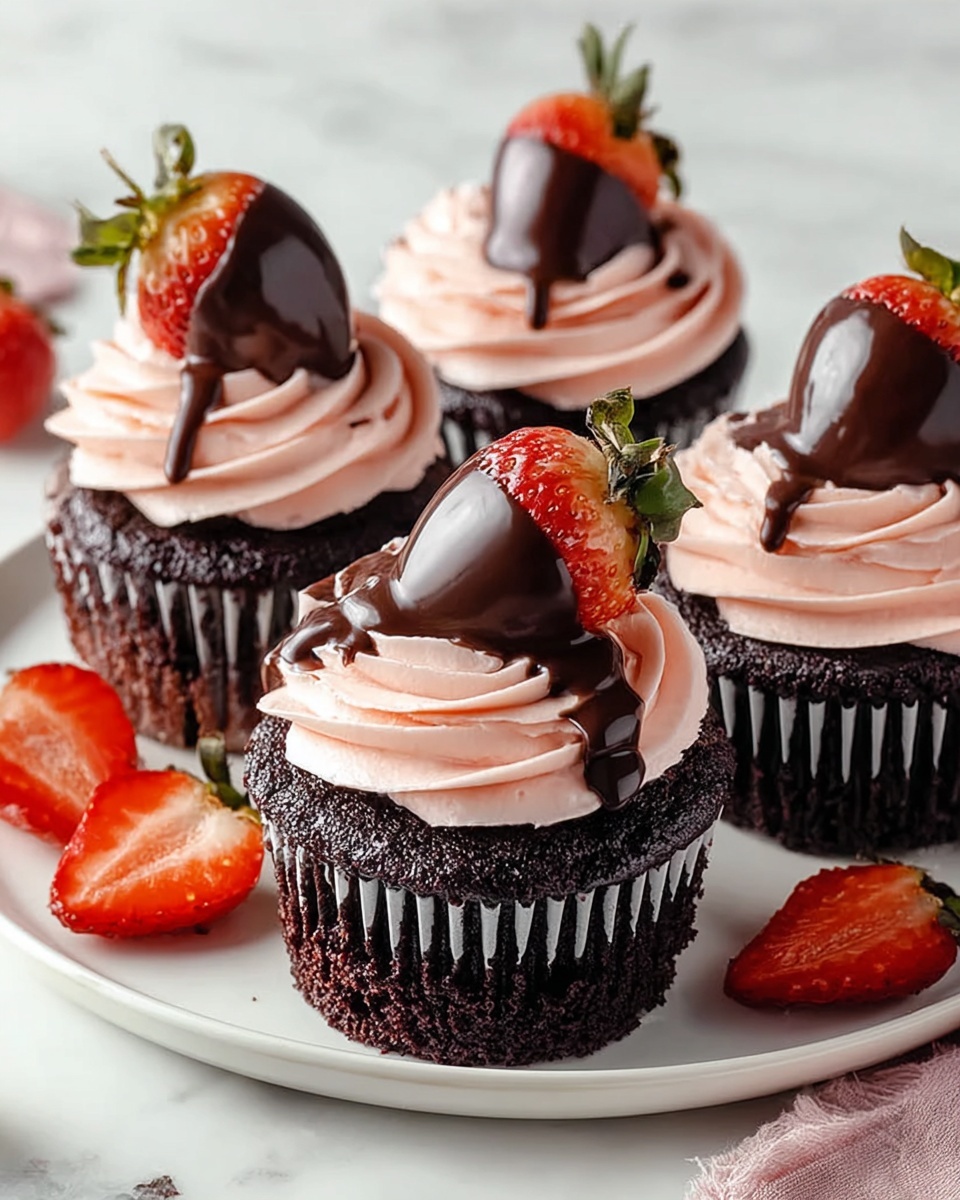 Chocolate Covered Strawberry Cupcakes Recipe - Recipe Image