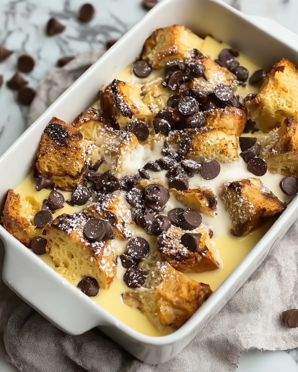 Chocolate Chip Bread Pudding with Cream Sauce Recipe - Recipe Image