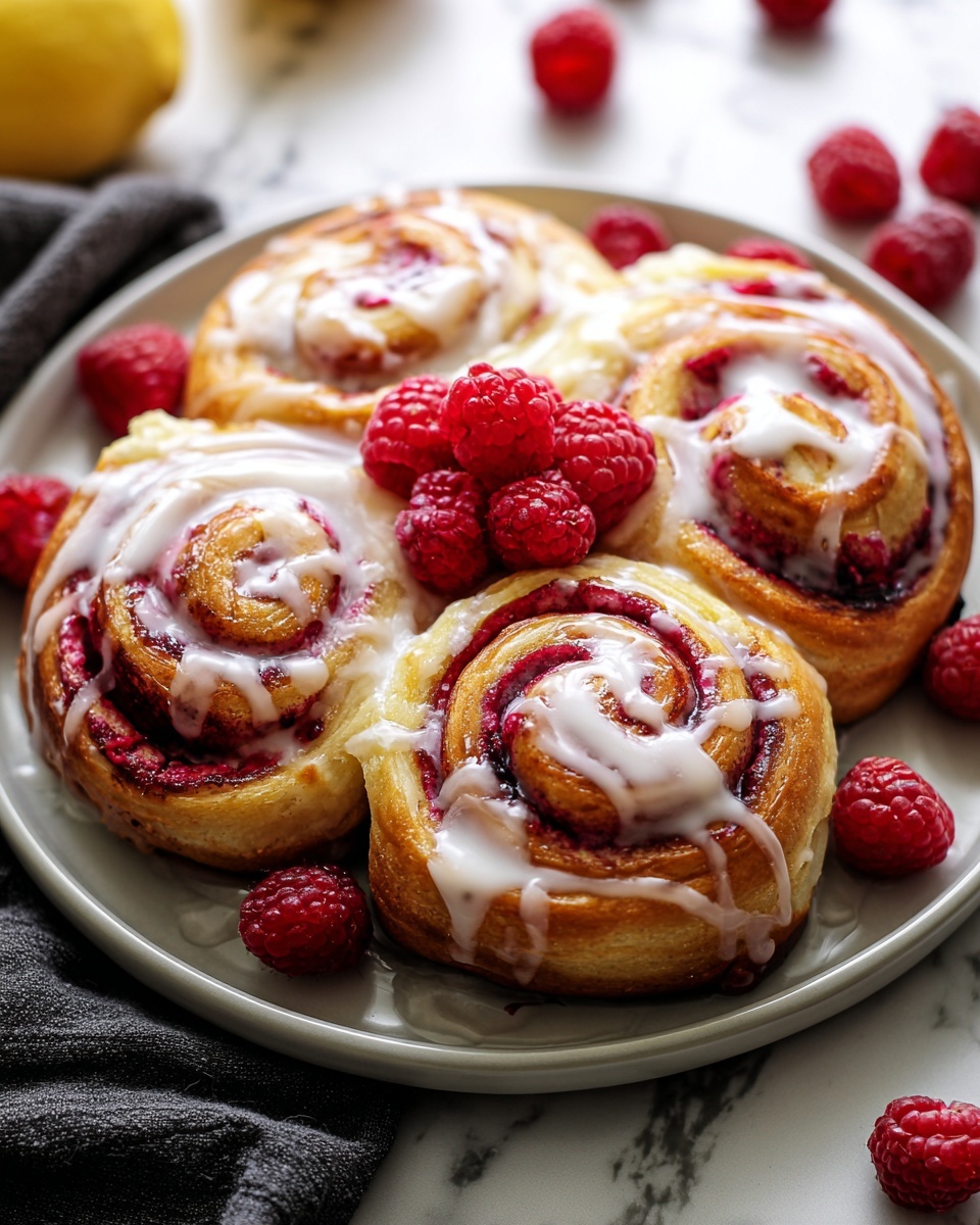 Raspberry Cinnamon Rolls with Lemon Glaze Recipe - Recipe Image