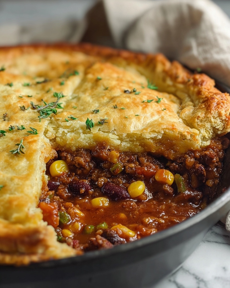 Skillet Chili Cornbread Pot Pie Recipe - Recipe Image