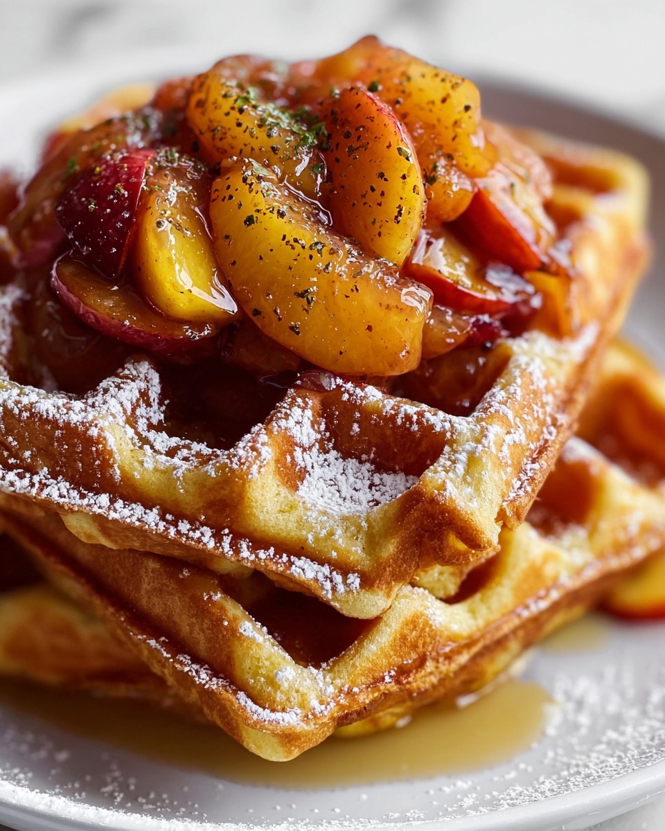 French Toast Waffles with Peach Sauce Recipe - Recipe Image