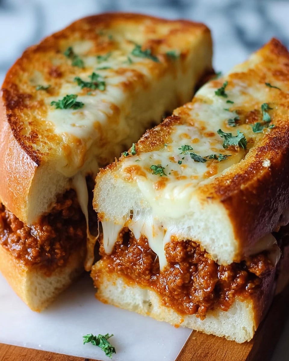 Lasagna Stuffed Garlic Bread Recipe - Recipe Image