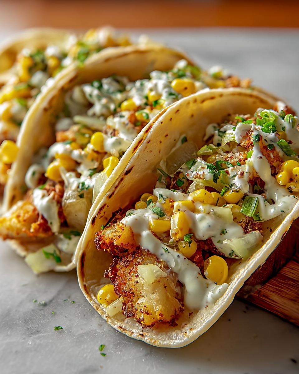 Fried Chicken Street Corn Tacos with Jalapeño Lime Recipe - Recipe Image