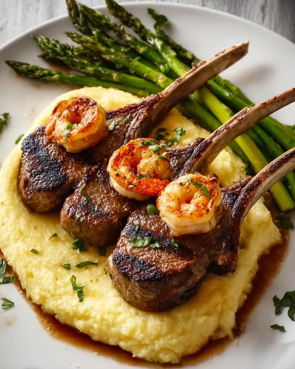 Lamb Chops with Lobster Mashed Potatoes and Roasted Asparagus Recipe - Recipe Image