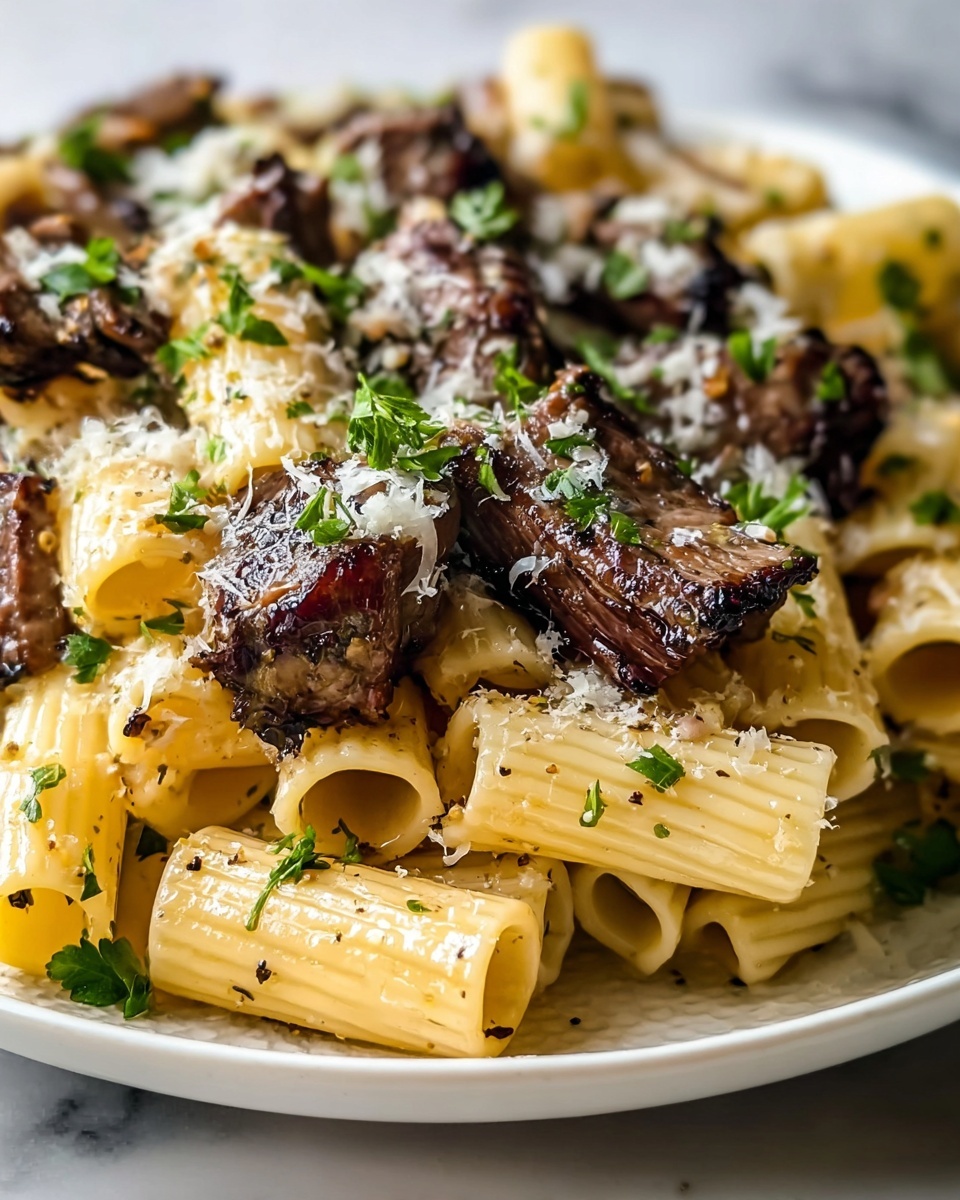 Garlic Butter Steak Tips with Cheesy Rigatoni Recipe - Recipe Image