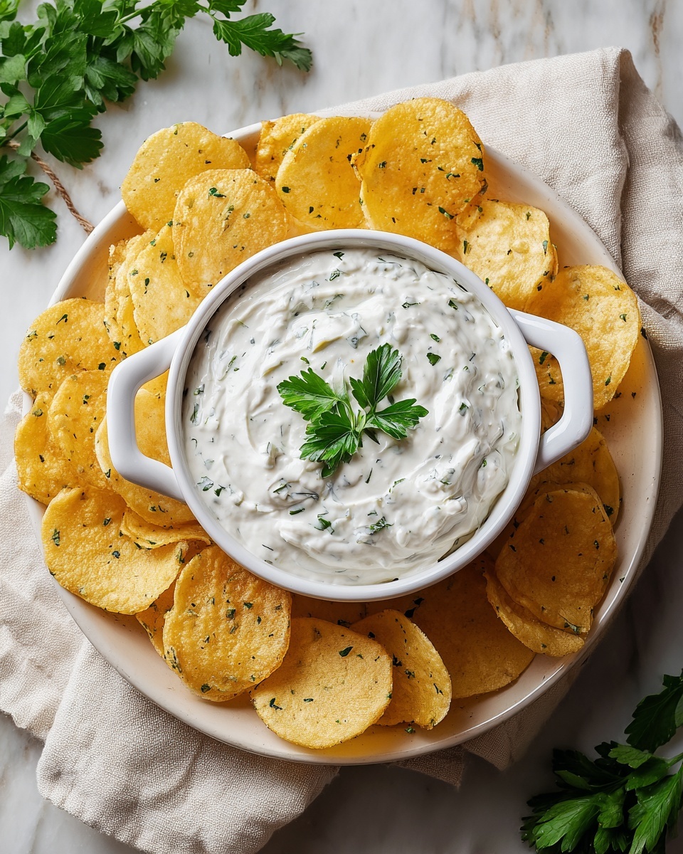 Caramelized Onion Dip with Potato Chips Recipe - Recipe Image