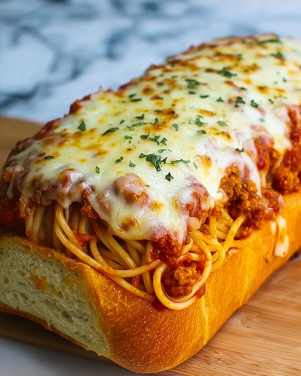 Spaghetti-Stuffed Garlic Bread Recipe - Recipe Image