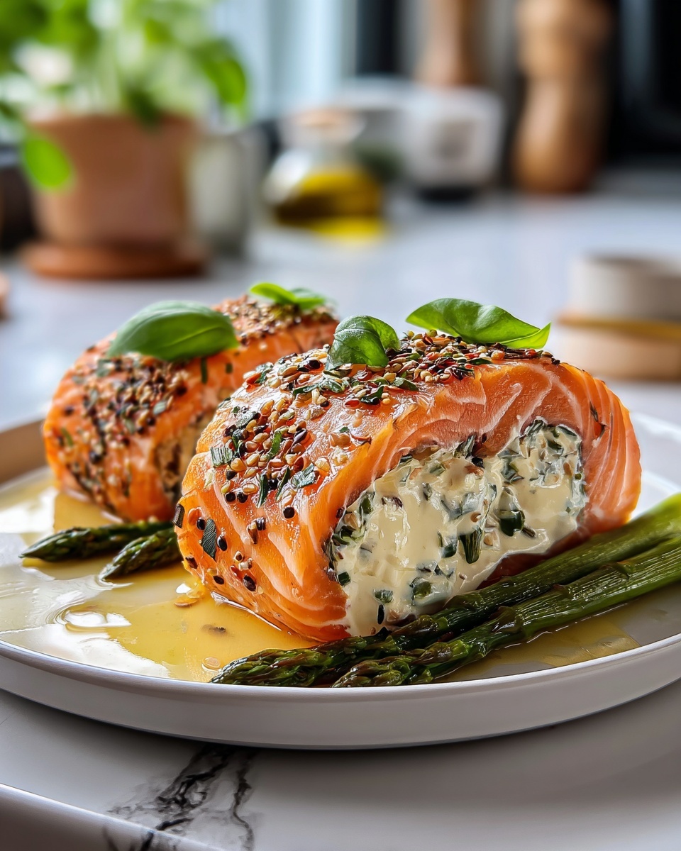 Asparagus and Lemon Basil Ricotta Stuffed Salmon Rolls Recipe - Recipe Image
