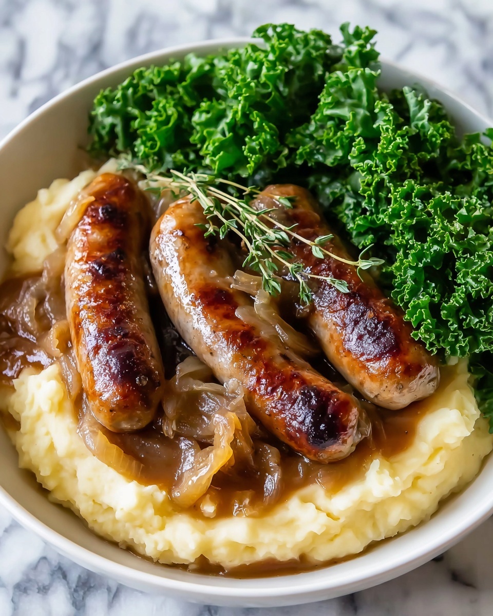 Sausages with Homemade Onion Gravy Recipe - Recipe Image