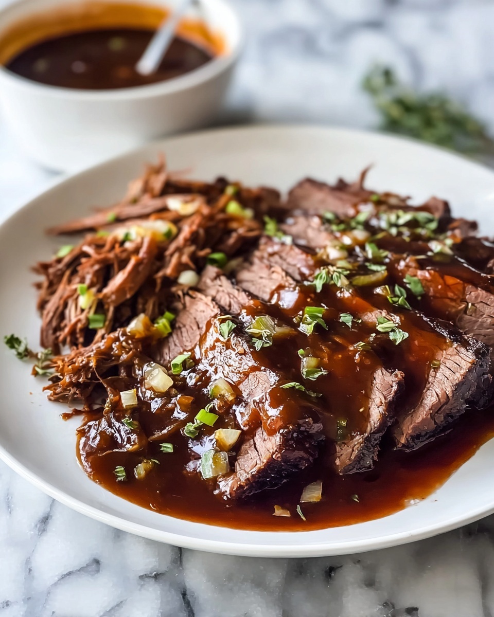 Savory Slow Cooker Beef Brisket with Spicy Tomato Sauce Recipe - Recipe Image