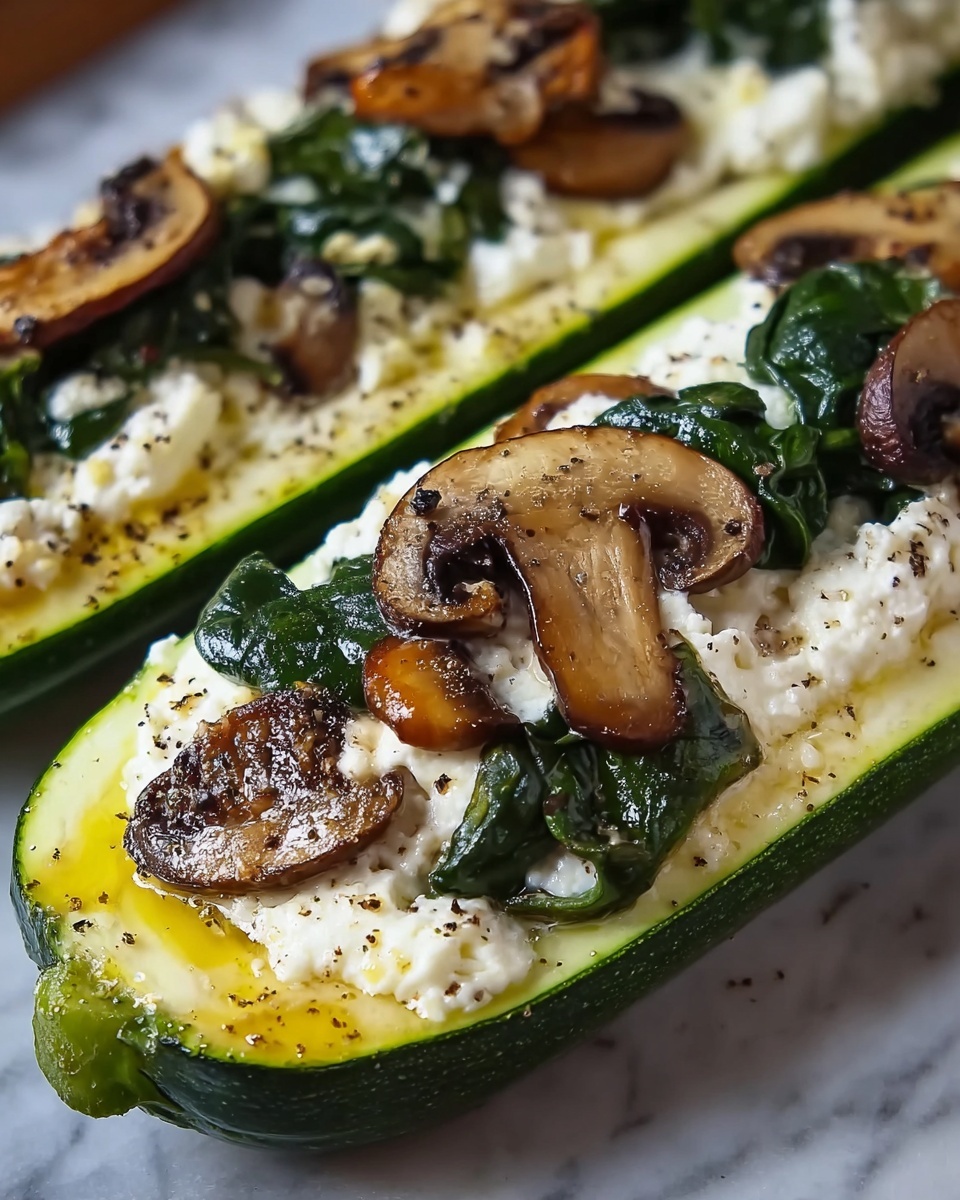 Spinach, Mushroom, and Ricotta Stuffed Zucchini Recipe - Recipe Image