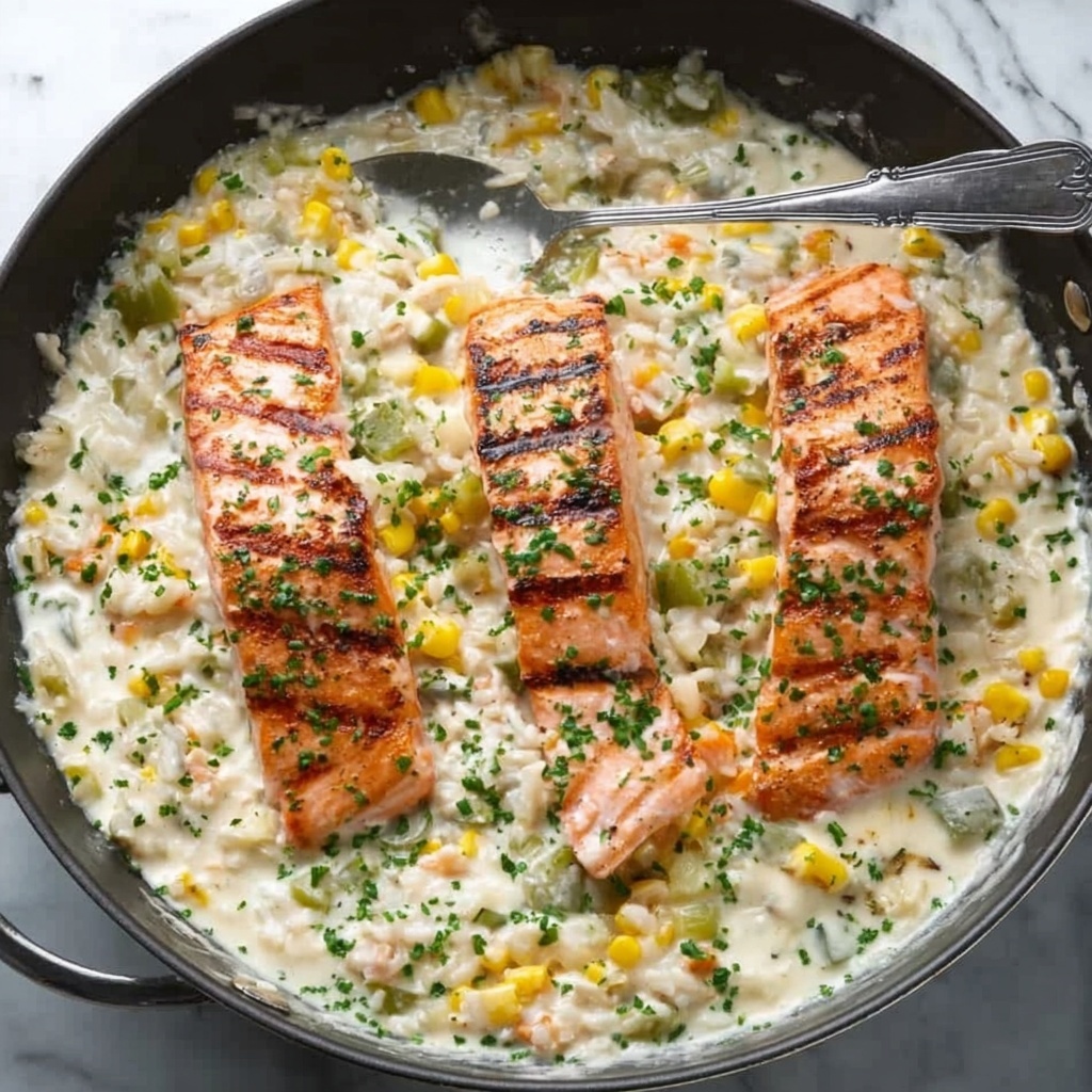 Creamed Corn Orzo with Cajun Salmon Recipe - Recipe Image